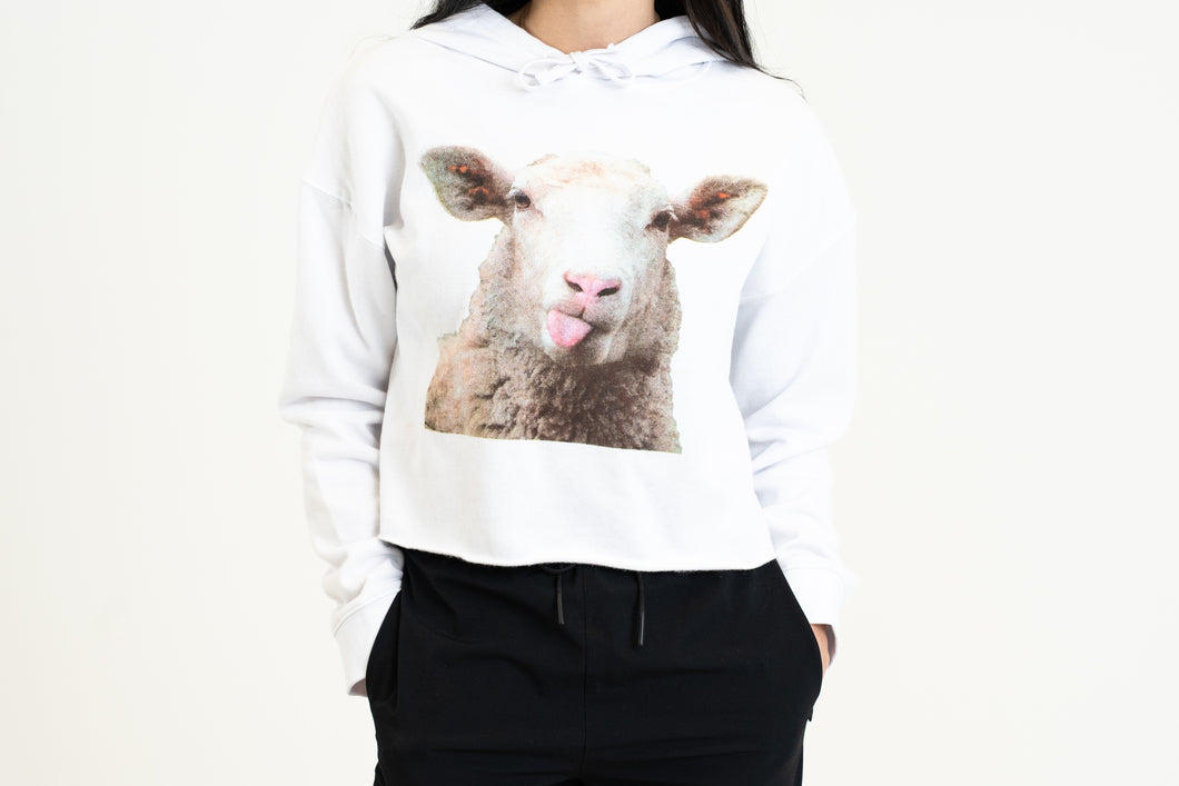 Goofy Sheep Fleece Crop Hoodie